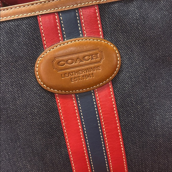 Vintage Coach varsity stripe denim tote - Picture 3 of 14